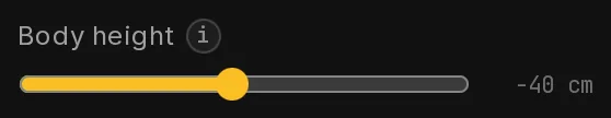 The Body height slider at -40 cm, with the info dot that explains it.