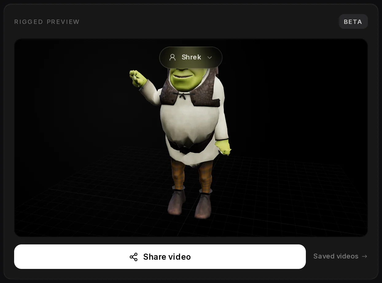 The rigged preview of friendly_wave in the Animations list, with the model button to play it on another ped.