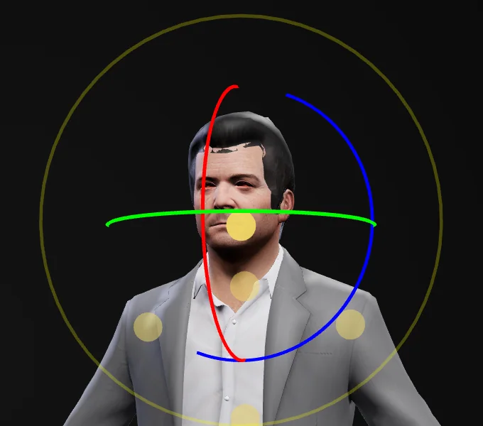 Head picked: three rotation rings in red, green and blue around the head of the ped.