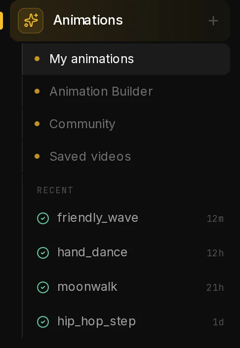 The Animations section of the app sidebar with the Animation Builder link.