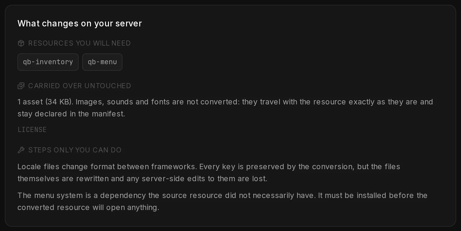 What changes on your server for ESX Legacy to QBCore: qb-inventory and qb-menu needed, one file carried over untouched and two steps only you can do.