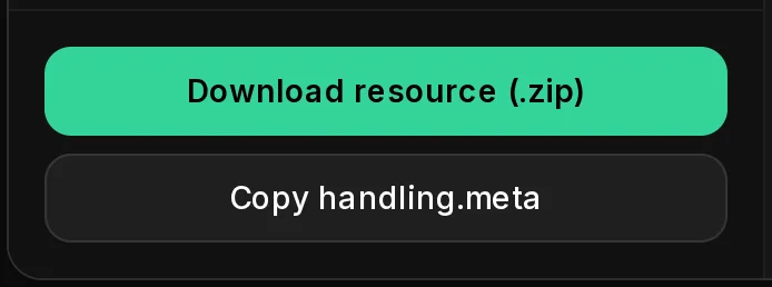 The two export buttons at the bottom of the fields column: Download resource (.zip) and Copy handling.meta.