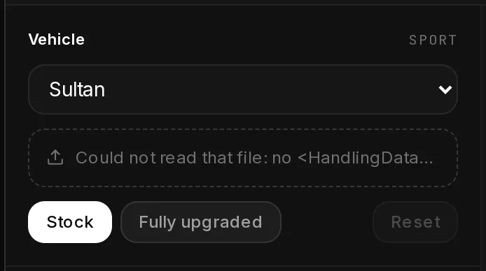 The drop zone after a vehicles.meta was dropped instead of a handling.meta: Could not read that file: no <HandlingData><Item> found