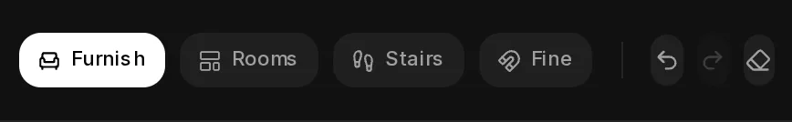The middle of the builder toolbar: the tools Furnish, Rooms, Stairs and Fine, then Undo, Redo and Remove all furniture.