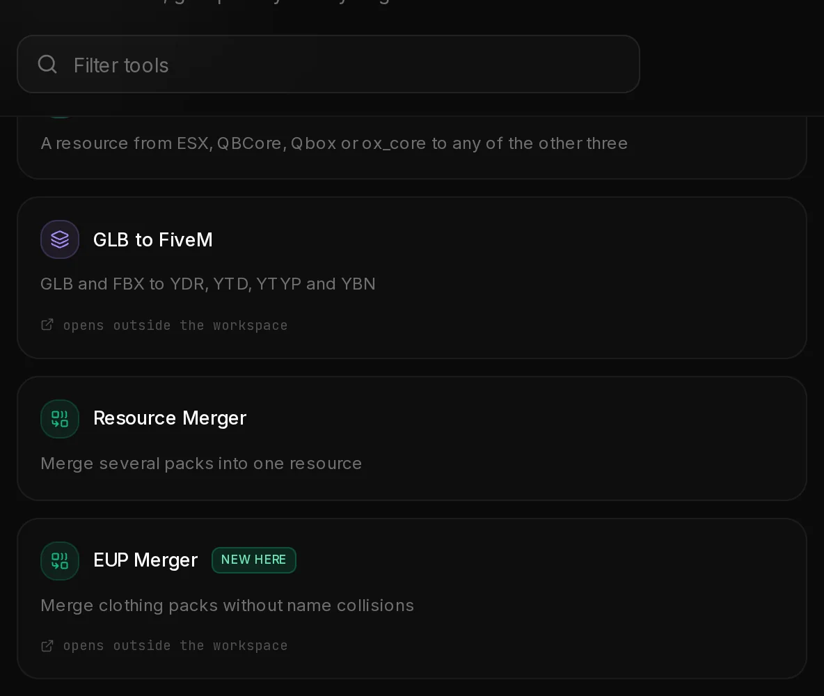 The Convert and bundle group of the tools page with Resource Merger and EUP Merger next to the other converters.