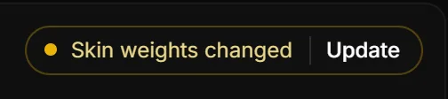 The status pill of the Ped Creator after a change: Skin weights changed, with the Update button.