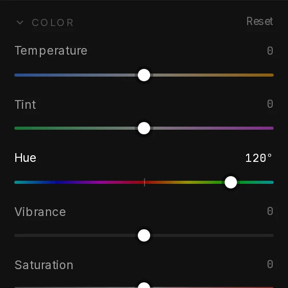 The Color section of the Texture layer with Hue at 120 degrees, which turns the red stripes blue.