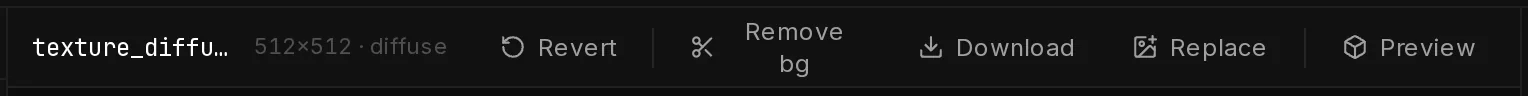 The texture bar of a changed texture, with Revert on the left of Remove bg.