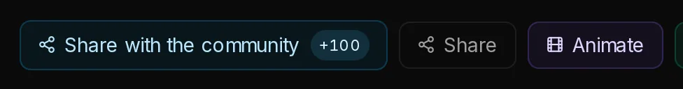 The header of a finished 3D model with the Animate button next to Share and Merge.