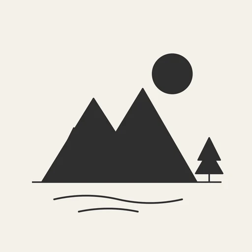 The reference image used on the AI design page: a shaded pencil-style sketch of two mountains, a sun and pine trees on paper.
