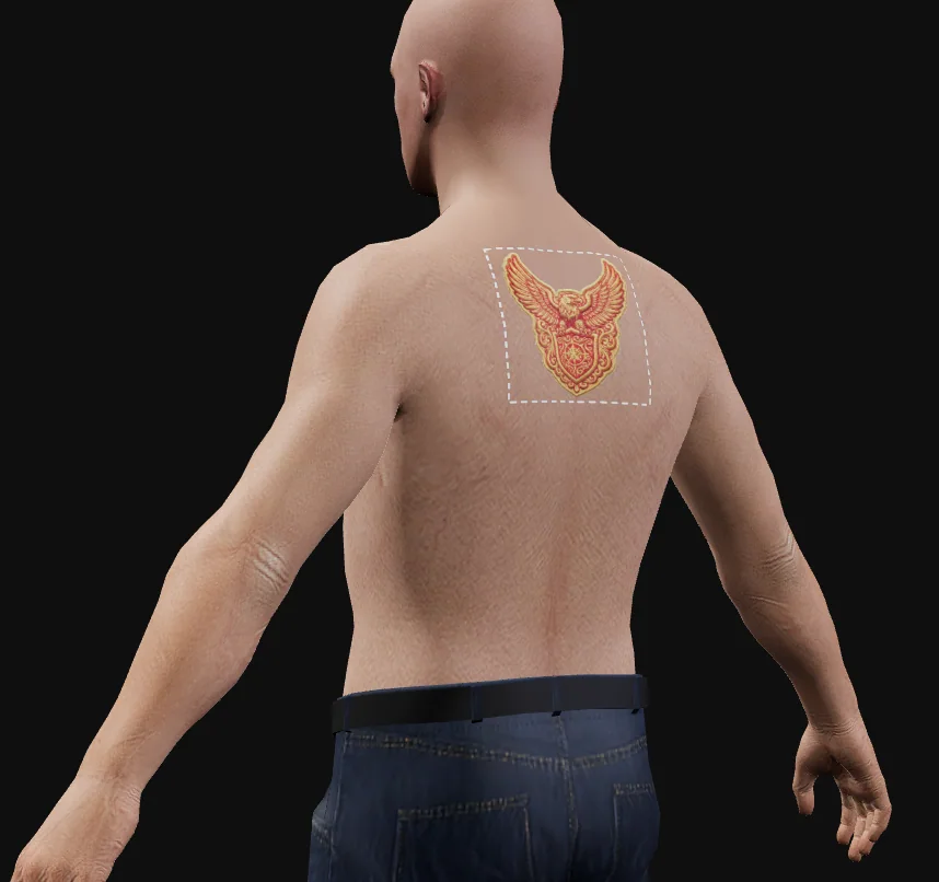 The male ped from behind with the eagle patch on the upper back.