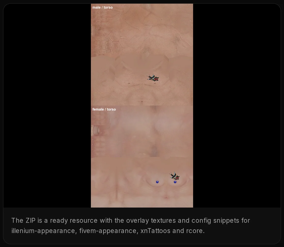 The result panel of the quick-start pack: the preview image of the pack and the note that the ZIP holds the resource and the configs for the four appearance scripts.
