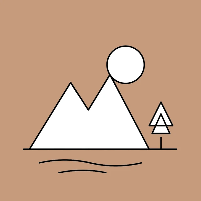 The first take redrawn from the outline sketch, laid on a skin tone: the mountains and the sun are solid white inside their black outlines.