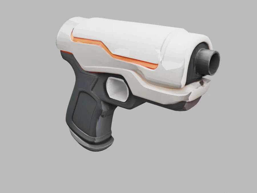 The worker render of the finished Nova Sidearm, from three quarters, made from the game file in the download.
