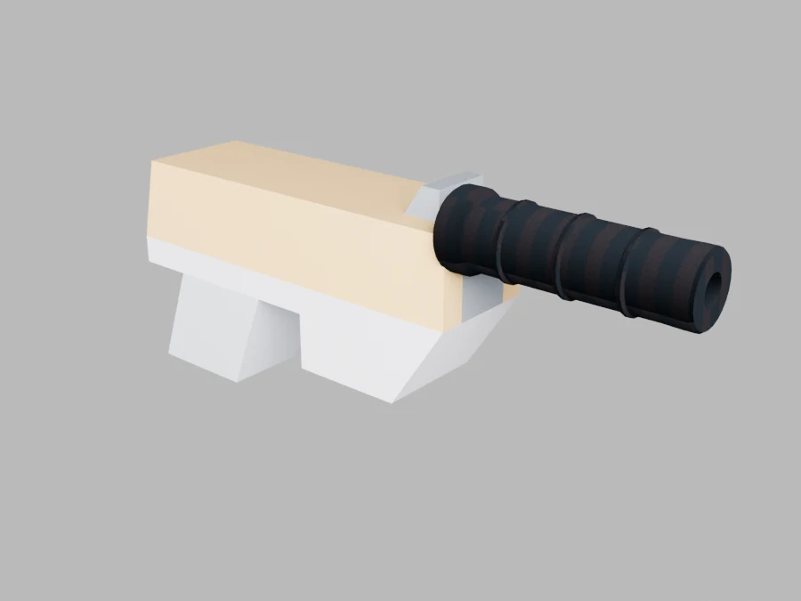 The worker render of the finished Orbit Blaster, from three quarters, made from the game file in the download.